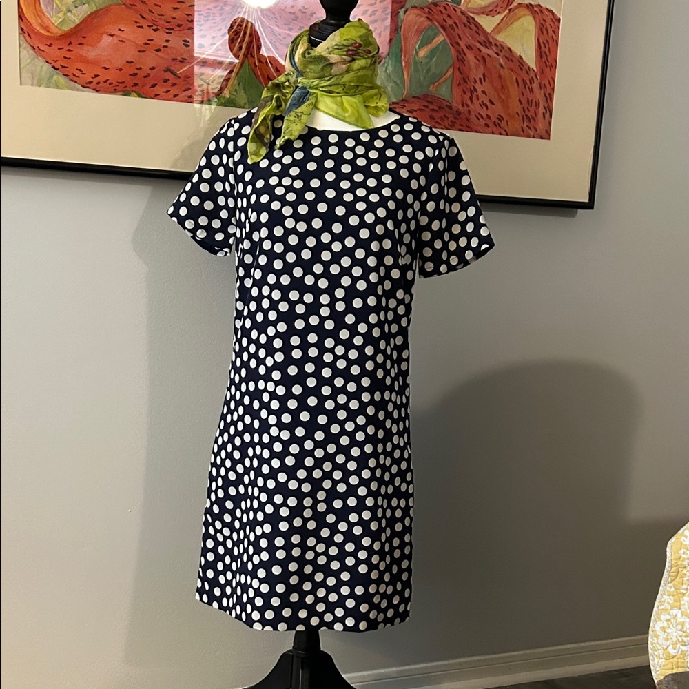 J. Crew Navy and White Polka Dot Mini Dress, Size 0